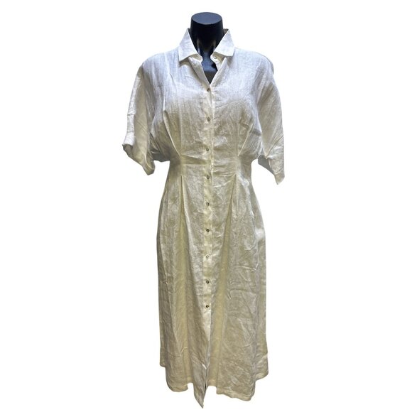 NWT Lucy Paris Linen White Button-Up Midi Dress - Picture 1 of 12